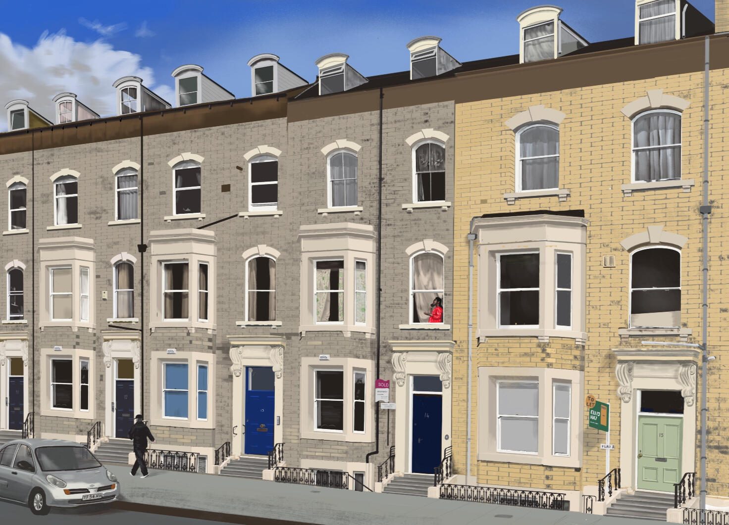 SCARBOROUGH Revel in the character of this great Victorian terrace but look closer, there is another story. Original Large Canvas for sale £250 Enquire