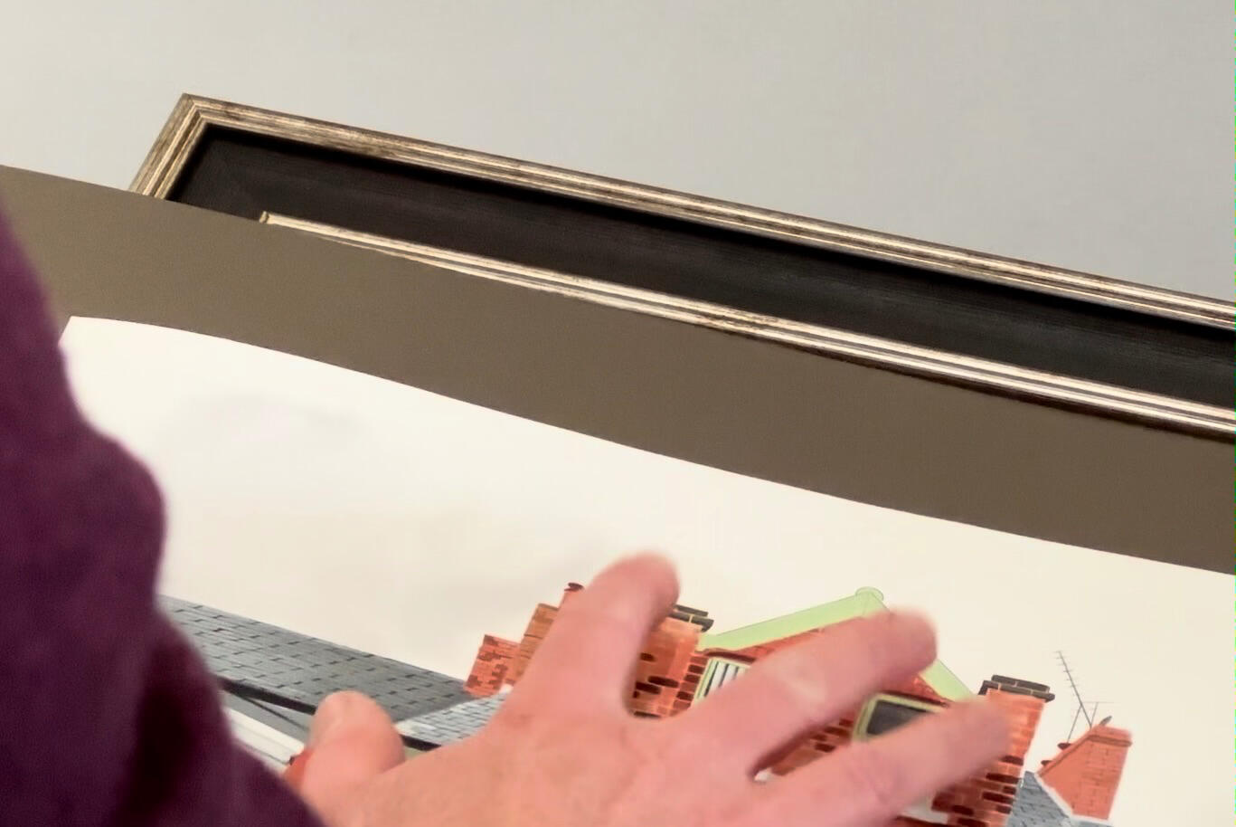 Hand finishing with mount board and frame